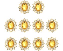 10 stuks strass knopen met platte achterkant, metalen voet en spiegel edelstenen voor knutselen, versieringen voor kleding, schoenen en tassen, geel