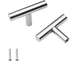 10 stuks T-vormige geborstelde roestvrijstalen keukenkastgrepen met schroeven, roestvrijstalen keukenknoppen voor laden, kasten, woonaccessoires (zilver)