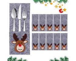 10 Stuks Tafeldecoratie voor Kerstmis, Bestekzakken, Kerstboom Bestekhouders en Tafeldecoratie Sets