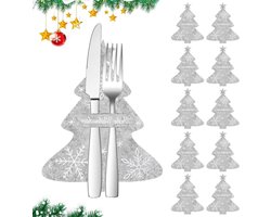 10 Stuks Tafelversiering voor Kerst, Bestekzakken en Kerstboom Bestekhouders voor een Feestelijke Tafelsetting