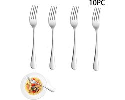 10 Stuks Tafelvorken - Dinervorken - 17,3 cm - Roestvrijstalen bestek - Vorken - Bestekvorken - Geschikt voor thuis, keuken of eetkamer - Zilver