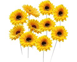 10 Stuks - Tuinstekers - Zonnebloem - 30x10cm - Stof - Tuindecoratie - Voor Gazon, Tuin en Bloempot - Tuinornament Binnen & Buiten - Voor Huis, Balkon en Tuin - Decoraties