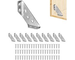 10 stuks universele hoekverbinder voor meubels, hoekbeugel van roestvrij staal met 60 schroeven, multifunctionele driehoekige hoekbeugel voor kast, tafel, stoel, plank