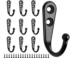 10 Stuks Wandhaken Zwart – Sterke Garderobehaken voor Jassen, Hoeden, Tassen en Kleding – Moderne Kapstokhaken voor Wand en Deur