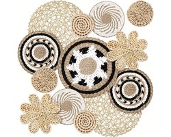10 Stuks Wandmanden in Boheemse Stijl – Platte, Geweven Wandmanden van Rotan – Handgemaakte Boheemse Wanddecoraties van Rotan voor Slaapkamers, Woonkamers, Eetkamers en Kantoren
