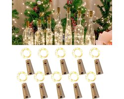 10 stuks wijnfleslampjes met kurk, 10 LED's, 1 m draad, kurkfleslampjes, mini-lichtsnoer met feeënmotief, voor zelfgemaakte potten, Halloween, Kerstmis, feesten, bruiloften (warm wit) - sfeerverlichting voor eettafeldecoratie