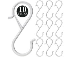 10 Stuks Wit Metaal S Haken met Veiligheidssluiting - 10cm Lengte - Ophanghaken - Haakjes voor Keuken, Badkamer & Tuin - Kledinghangers - Jashaak Hangers - Handdoekhaakjes - Keukengerei Organizer Haak - Kapstok S-haken - Vleeshaken - Muurhaak