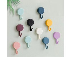 10 Stuks Zelfklevende Haakjes - Sterk en Zonder Boren - Ophanghaken Zelfklevend - Plakhaakjes voor oa. Keuken, Badkamer en Kinderkamer - 5 Willekeurige Kleuren