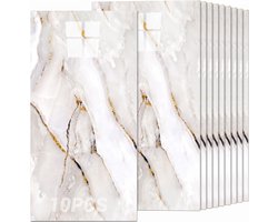 10 stuks zelfklevende marmerlook plaktegels 60 x 30 cm voor keuken en badkamer, waterdichte tegelstickers, eenvoudig aan te brengen, decoratieve wandtegels