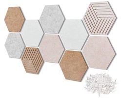 10 Stuks Zeshoekige Kurk Prikborden - 30x26 cm Zelfklevend Prikbord met Punaises - Oningelijst, Zeshoekig Viltbord voor Kantoordecoratie, Wanddecoratie, Zeshoekig Prikbord