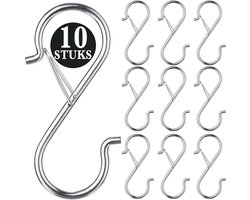 10 Stuks Zilver Metaal S Haken met Veiligheidssluiting - 10cm Lengte - Ophanghaken - Haakjes voor Keuken, Badkamer & Tuin - Kledinghangers - Jashaak Hangers - Handdoekhaakjes - Keukengerei Organizer Haak - Kapstok S-haken - Vleeshaken - Muurhaak