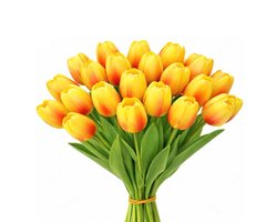 10 Stuks Zonsondergang Rood Kunst Tulpen - Real Touch PU Nepbloemen - Voorjaar & Pasen Decoratie Boeket voor Woonkamer en Eettafel