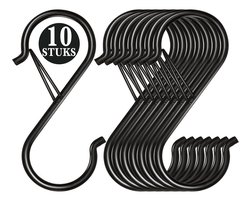 10 Stuks Zwart Metaal S Haken met Veiligheidssluiting - 10cm Lengte - Ophanghaken - Haakjes voor Keuken, Badkamer & Tuin - Kledinghangers - Jashaak Hangers - Handdoekhaakjes - Keukengerei Organizer Haak - Kapstok S-haken - Vleeshaken - Muurhaak