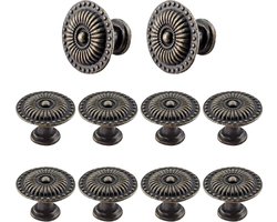 10 vintage bronzen kastknoppen - met schroeven - lade met één gat, ronde trekt - ladegrepen - met bronzen patroon ronde retro dressoirknoppen - geschikt voor meubels, keukendeuren, kasten, kaptafels