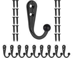 10 wandgemonteerde kapstok haken met 20 schroeven - enkele haak - metalen wandhaken - voor jas, handdoek, kleding, tas - zwart