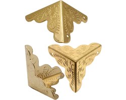 10 x antieke meubelhoeken, beschermende hoeken, hoekbeschermers, randbescherming, fittingen voor dozen, meubels, plank, tafel, goudgoud, messing look, inclusief spijkers, set van 10 stuks