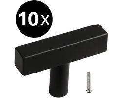10 X MSQDESIGN Deurknop zwart T vorm - Kastknoppen zwart - Meubelknop zwart voor keuken , kast en deurjes - zwarte T-vorm kastknop - Deurknopjes zwart - Handgreep T - Moderne Meubelknop T greep voor keukenkast - T vorm Deurknoppen kast- Ladeknoppen
