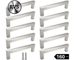 10 X MSQDESIGN Handgrepen RVS 160mm - zilvere RVS Handgreep voor keuken , kast en deurjes - Meubelgrepen RVS - Keukengreep - Kastgrepen - RVS greepjes voor keuken - zilvere handvatten RVS keuken kast - handgreep keukenkast zilver - RVS Deurgreepjes