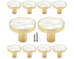 10 X MSQDESIGN - Kastknop Goud Wit - Deurknopjes Goud Wit - wite meubelknop voor kast - Deurknopjes Goud Wit - Handgreep Goud - Meubelknop Goud - Meubelknoppen Goud - Deurknopjes Goud - Deurknoppen Goud - Ladeknoppen voor deurtjes