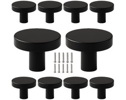 10 X MSQDESIGN Kastknoppen zwart (Metaal) - zwarte Deurknopjes - Meubelknoppen zwart voor keuken , kast en deurjes - Deurknopjes zwart - Handgreep - Moderne Meubelknop zwart - Deurknopjes zwart rond - Deurknoppen zwart - Ladeknoppen voor deurtjes