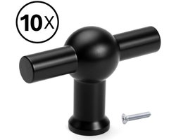 10 X MSQDESIGN Kastknoppen zwart T vorm - Deurknop zwart - Meubelknop zwart voor keuken , kast en deurjes - zwarte T-vorm kastknop - Deurknopjes zwart - Handgreep T - Moderne Meubelknop T greep voor keukenkast - T vorm Deurknoppen kast- Ladeknoppen