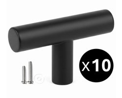 10 X MSQDESIGN Meubelknop zwart T vorm - Deurknop zwart - Kastknoppen zwart voor keuken , kast en deurjes - zwarte T-vorm kastknop - Deurknopjes zwart - Handgreep T - Moderne Meubelknop T greep voor keukenkast - T vorm Deurknoppen kast- Ladeknoppen