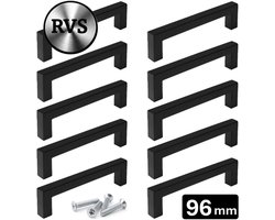 10 X MSQDESIGN Zwarte RVS Handgrepen 96mm - Handgreep zwart - Handgrepen keukenkastjes - Keukengrepen zwart - Kastgrepen - Meubelgrepen - Handgrepen deurtjes kast - Handgreep keuken - Deurgreepjes - ladegreep - Meubelgreep zwart