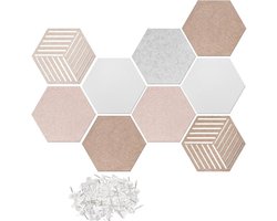 10 x planken 30 x 26 x 0.9 cm Wall Signs - Wall Pin Boards, Hexagonal Aesthetic Home Decoration Picture Board Acoustic Panel Set | For Photo Cards, DIY Display, Bedroom, Living Room, Office, School, Bulletin Board | Cyslmuk®
