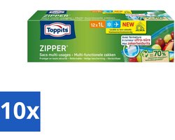 10 x Toppits – Zipper Multifunctionele Zakken – 1 Liter – 12 Zakjes - Koffie - Koffiezetapparaat - Koffiezetapparaat Met Automatische Functie