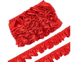 10 Yarda Plissélint van rood satijn, 2,16 inch en 2-laags, organzalint met gekrulde rand voor applicaties, naaien, knutselen, woondecoratie