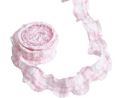 10 Yards Roze Plaid Lint 3.65 Inch Breed Linnen Gift Linten Kerst Ruche Lint Trim Gingham Geplooide Verzamelde Kant Trims Tartan Patroon Linnen Linten Voor Kleding Accessoires Craft