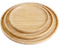 100% bamboe borden, ronde houten borden, bamboeplaten, bamboedecoratie, platte borden, bamboe servies, serviesset, houten bordenset, herbruikbare borden, 3-delige set (1 x 20 cm, 1 x 25 cm, 1 x 30 cm)
