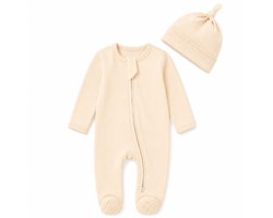 100% Biologisch Katoenen Boxpakje met Dubbele Rits - Crème - Maat 62 (0 tot 3 maanden) - Baby's Jongens/Meisjes - Milo & Mae