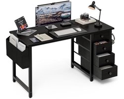 100 cm, kleine computertafel met 4 stoffen laden, omkeerbaar bureau voor kinderen, jongeren en thuiskantoor, moderne werktafel voor slaapkamers en kleine ruimtes, zwart