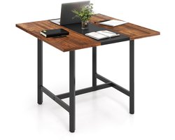 100 cm Vierkante Vergadertafel Vergadertafel met Versterkt Tafelblad en Robuust Metalen Onderstel-Bruin