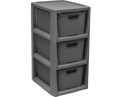 100% gerecyclede kunststof PP, ecologisch, rek in rotan design, 29,5 x 24 x 48,7 cm, 3 manden, ecologisch, antraciet