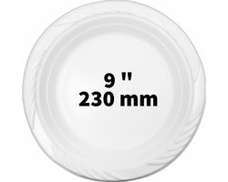100 Grote Witte PP Borden 9" 230mm - Feest, BBQ borden Herbruikbaar Royal Ware