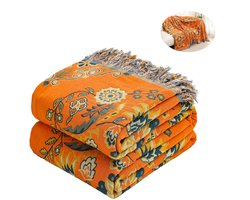 100% Katoen Deken Boho Ultra Zacht, Omkeerbare Deken met Dubbelzijdige Vogel en Bloem Borduurwerk, 150 x 200 cm Ademend All Seasons Dekbed voor Bank Bed, Sprei met Franjes, Lichtgewicht Decoratie Hondenkussen Stijl 4