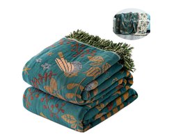 100% Katoen Deken Boho Ultra Zacht, Omkeerbare Deken met Dubbelzijdige Vogel en Bloem Borduurwerk, 230 x 200 cm Ademend All Seasons Dekbed voor Bank Bed, Sprei met Franjes, Lichtgewicht Decoratie Hondenkussen Stijl 1