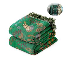 100% Katoen Deken Boho Ultra Zacht, Omkeerbare Deken met Dubbelzijdige Vogel en Bloem Borduurwerk, 230 x 200 cm Ademend All Seasons Dekbed voor Bank Bed, Sprei met Franjes, Lichtgewicht Decoratie Hondenkussen Stijl 2