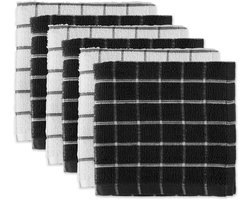 100% katoen, machinewasbaar, ultra absorberend, basic dagelijks 12 x 12 badstof keukendoeken, vensterruitontwerp, set van 6 - zwart