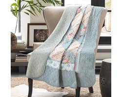 100% Katoen Patchwork Quilt Volledige Queen Size Blauw Bloemen Sprei - Vintage Shabby Chic Gewatteerde Deken