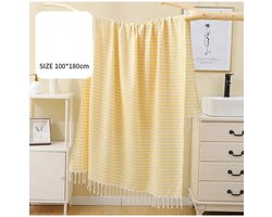 100% Katoen Turkse Handdoek - Strandlakens - Hamamdoek - 100 x 180 cm - Zandbestendig reisstrandlaken - Snel drogend - Geel