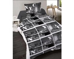 100% Katoenen 1-Persoonsdekbedovertrek NYC Building140x200 met 1 kussensloop 65x65