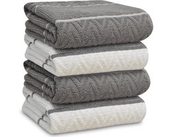 100% Katoenen Keukendoeken - Super Absorberend en Zacht 40 x 70 cm - Machinewasbaar en Oeko-Tex Gecertificeerd (4 Stuks, Grijs)