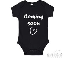 100% katoenen Romper met Tekst "Coming soon" - Zwart/wit - Zwangerschap aankondiging - Zwanger - Pregnancy announcement - Baby aankondiging - In verwachting 56/62