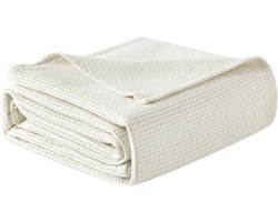 100% katoenen sprei - licht wafelstof kleed voor bed of bank in woonkamer-Crème 170 x 210 cm