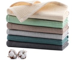 100% Katoenen Theedoeken - 35 x 35 cm - Absorberende Keuken Handdoeken - Zachte Theedoeken - Dikke Premium Wafel Handdoeken - Afwasdoeken - Schoonmaakdoeken - Wasmachinebestendig - Set van 6 - Multicolor