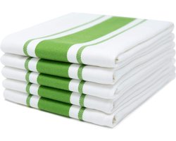 100% Katoenen Theedoeken, Set van 5 Keukenhanddoeken | 50 x 70 cm | Groen Streep | Absorberende Restaurant Bar Glazen Keukendoeken