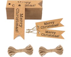 100 kerstlabels - kerst labels - Kerstversiering - kerstlabels karton - Kerstdecoratie Cadeauverpakkingsset - Kit Papieren Cadeaukaartjes - Touw Hangende Tags - kerst versiering - 7*2cm